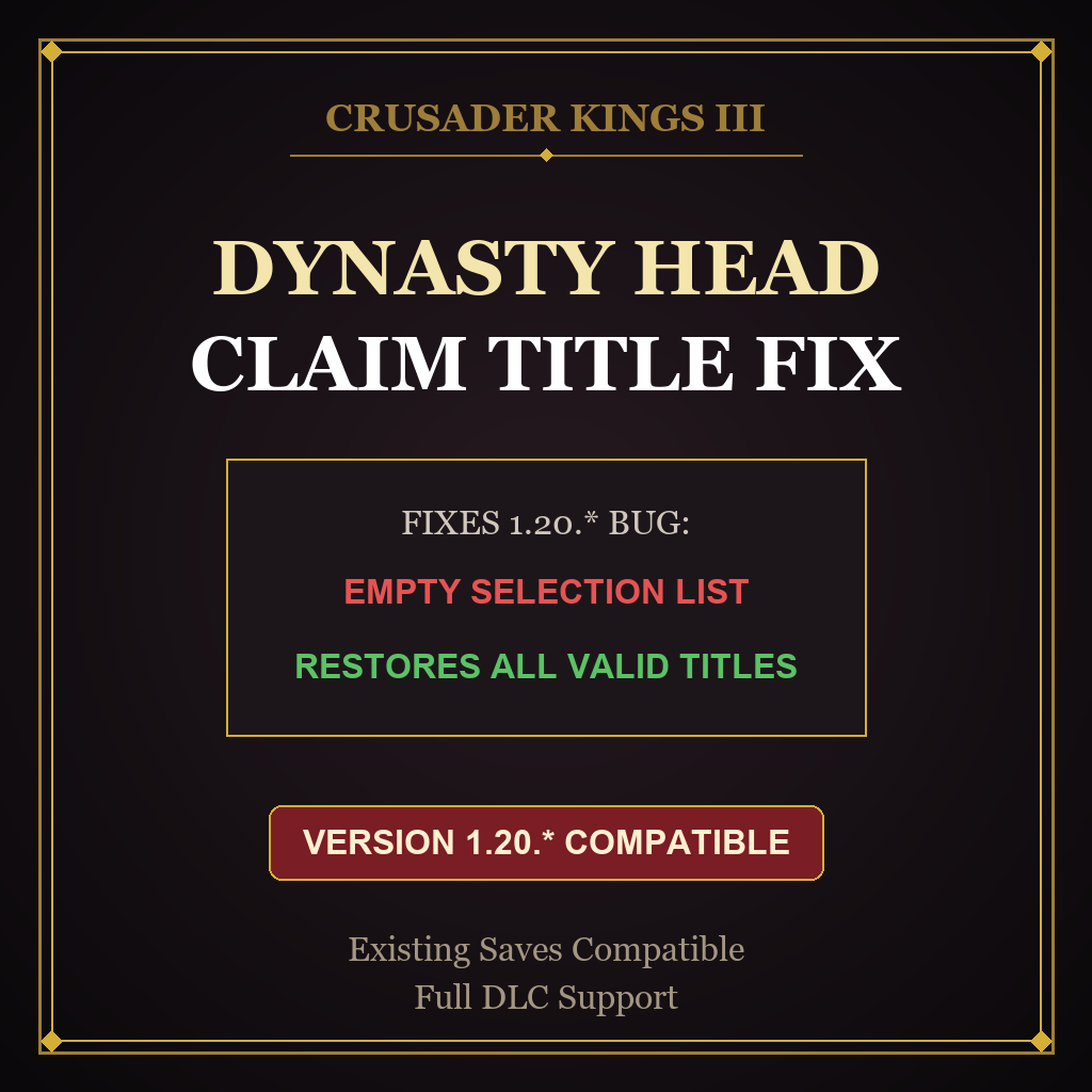 CK3 1.20 — Dynasty Head Claim Title Fix